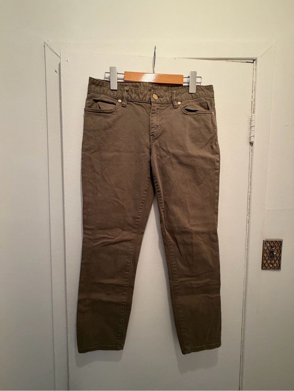 Tory Burch Olive-Toned Straight-Leg Jeans